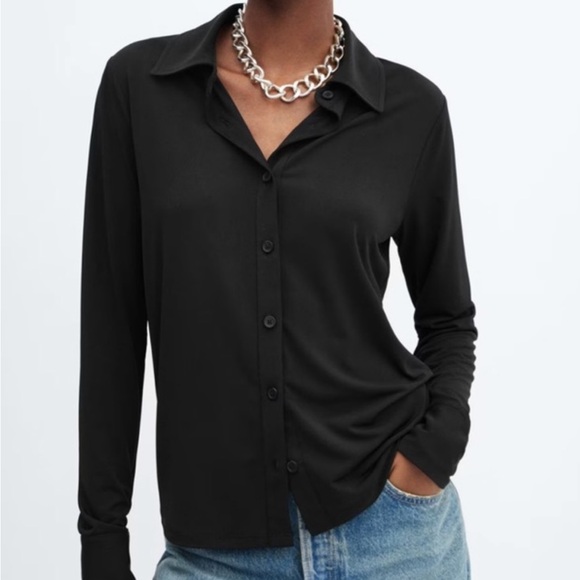 Mango Black Button-Down Shirt - Picture 1 of 2